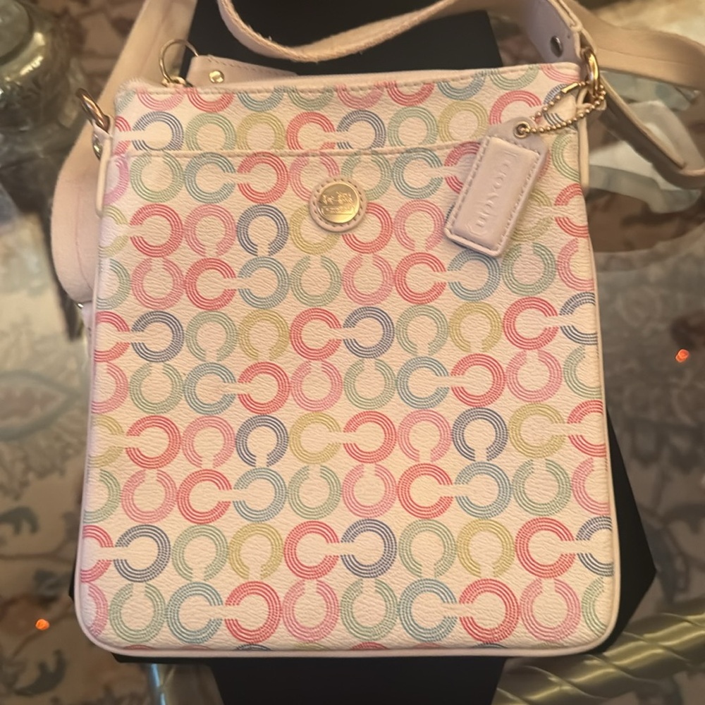 Coach Pastel Signature Crossbody Bag - Pink, Blue, Yellow - Picture 2 of 8